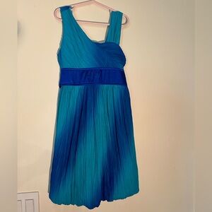 My Michelle Girls Sz 8 Teal & Blue Sheer Mesh Party Dress. Cute Bell Like Bottom